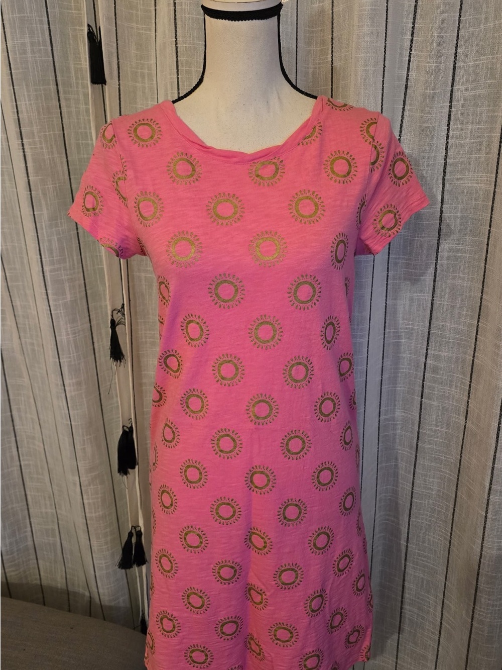 Boden Hot Pink Midi Dress with Olive Circular Eyelet Motif